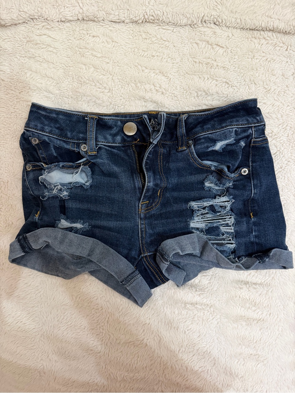 American Eagle Outfitters Dark Blue Distressed Denim Shorts